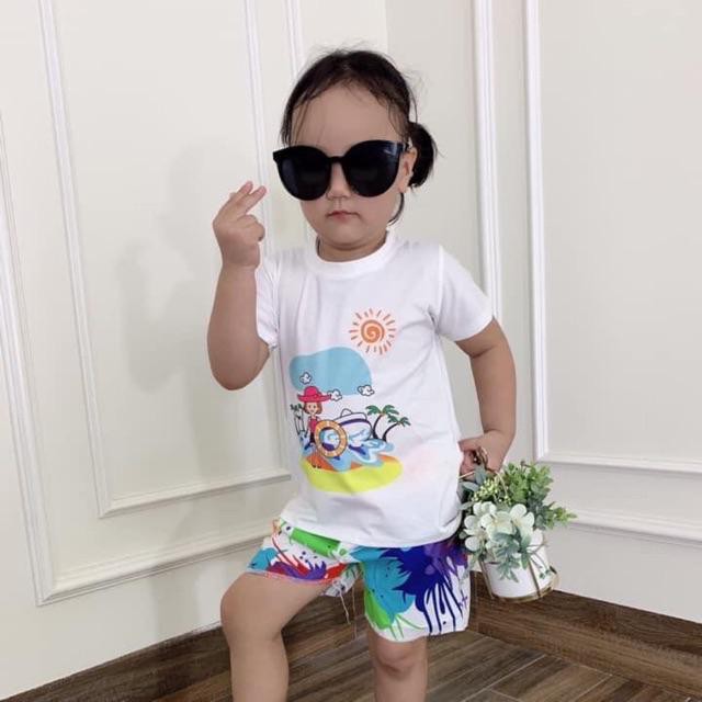 Đồ Bộ Cho Bé Nam,Nữ In Hình Đi Biển Vui Nhộn Chất cotton Hàng Xuất Âu Mỹ