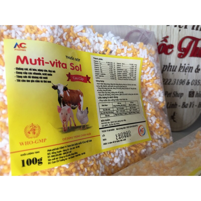 Vitamin tổng hợp cho thú nuôi-dạng cốm-gói 100g
