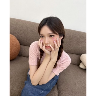 JANET STUDIO • Set áo thun len vặn thừng Hồng