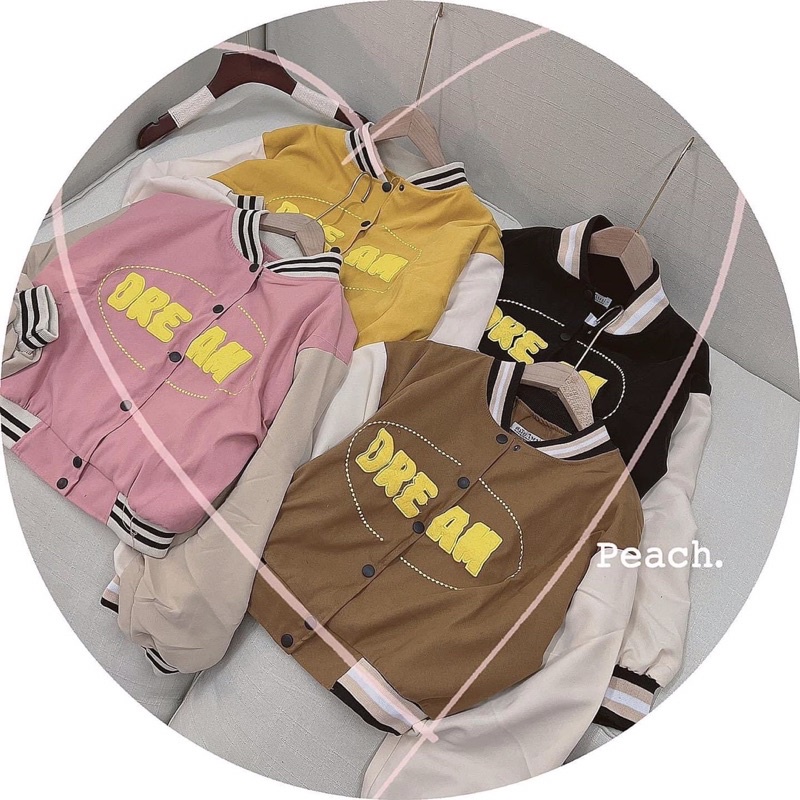 Áo khoác bomber bóng chày lửng croptop da lộn 2 lớp thêu dream unisex ulzzang nam nữ