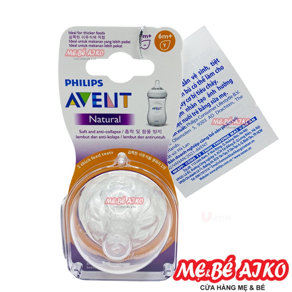 Ty Chữ Y - Núm ty Philips Avent tự nhiên lỗ chữ Y 656/23 cho bé từ 6 tháng (2 cái/hộp)