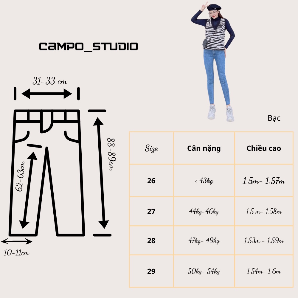 Quần jeans skinny CAMPO quần bò nữ xanh bạc co giãn 4 chiều cực đẹp