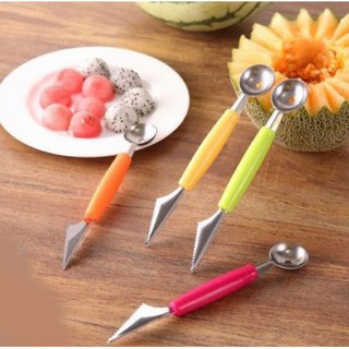 Dụng cụ dao muỗng múc gọt tỉa tạo hình hoa quả kem lạnh bingsu 2 đầu nghệ thuật nhọn gọn tiện lợi