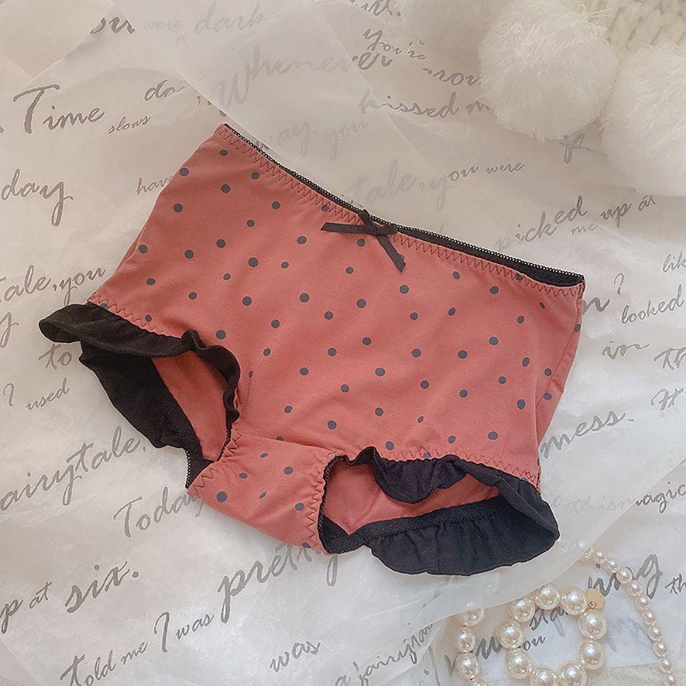 Quần Lót Cotton Lưng Cao Thoáng Khí Họa Tiết Chấm Bi Dễ Thương Cho Bạn Gái