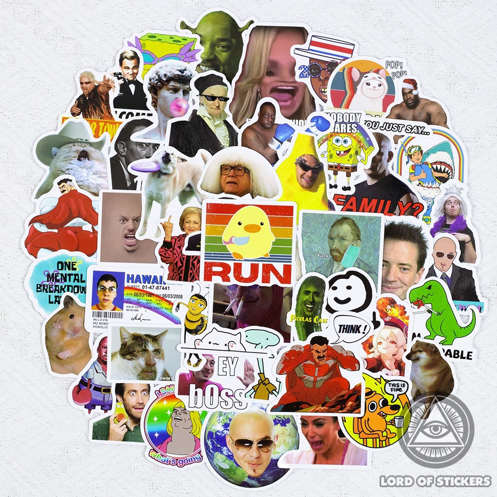 Set 50 Hình Dán Meme Sticker Hài Hước Cute Chống Thấm Nước Trang Trí Mũ Nón Bảo Hiểm, Laptop, Ván Trượt, Điện Thoại, Sổ