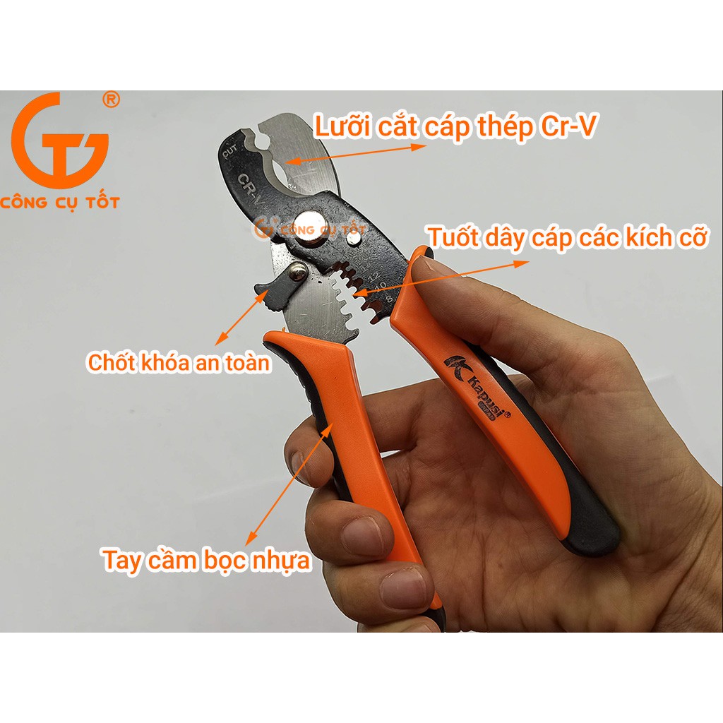 Kìm cắt tuốt cáp 200mm thép CrV công nghệ Nhật Kapusi K-9103