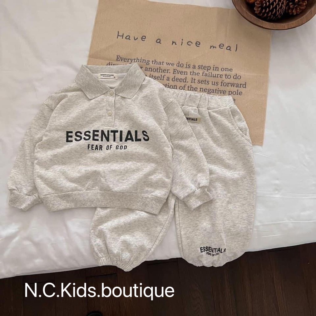 Bộ thu đông cổ bẻ dài tay cho bé trai bé gái chất liệu nỉ cotton dày dặn ấm áp