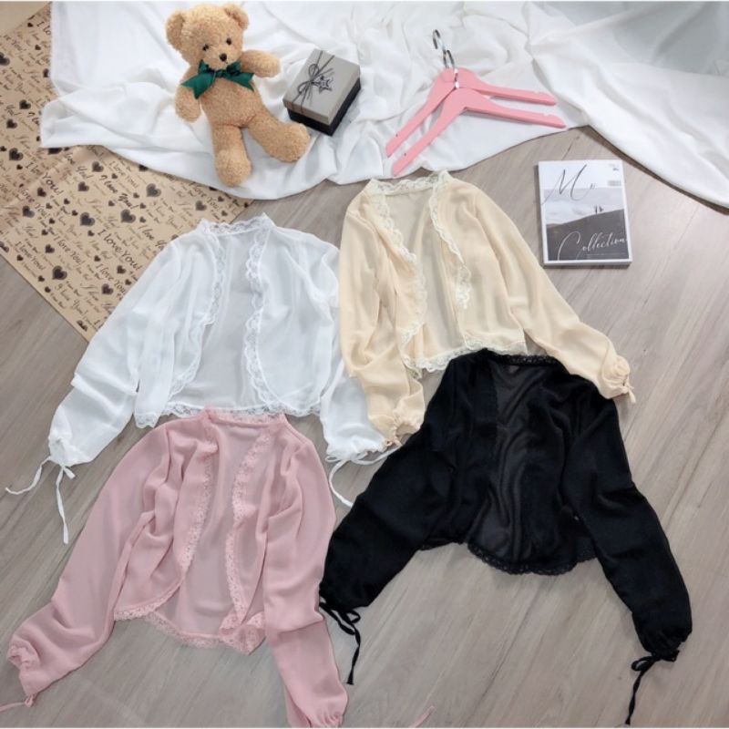 Áo khoác voan viền ren croptop cardigan (Kèm ảnh thật)