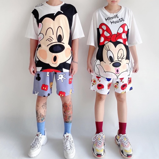 Áo Thun OverSize 3D Unisex Tay Lở Chuột Mickey-Minnie/Set Chuột Mickey-Minnie