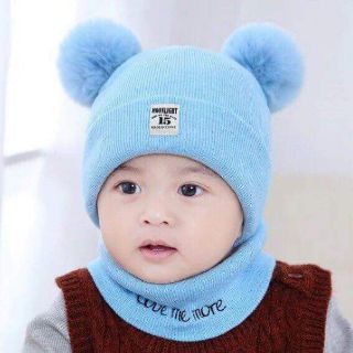 set mũ khăn len tai bông trẻ em