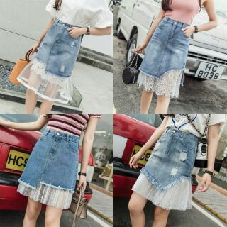 [ Order]  Chân váy jeans phối ren ( cực đẹp)