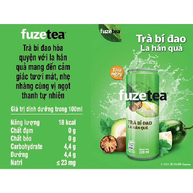 Trà bí đao Fuze Tea la hán quả / chanh sả lon 320ml