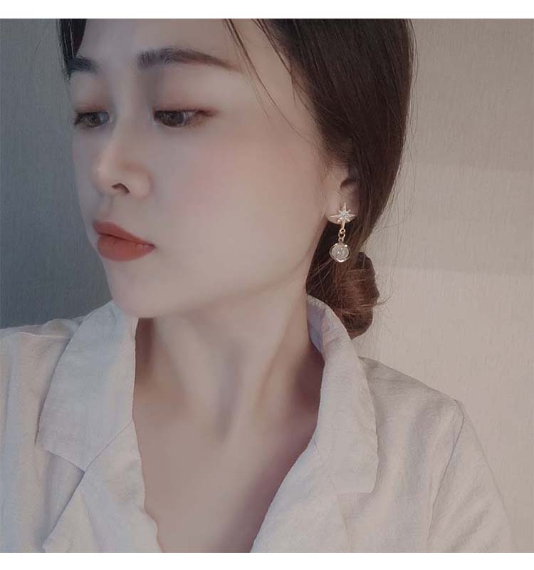 Bông Tai Mạ Bạc 925 Hình Ngôi Sao Đính Đá Xinh Xắn