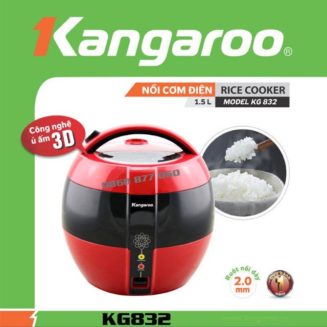 Nồi cơm điện Kangaroo Kg 832 1.5l Bảo hành chính hãng 12 tháng tại nhà