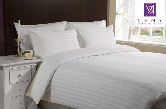 Bộ drap trắng sọc cao cấp 1m8x2m cho khách sạn.