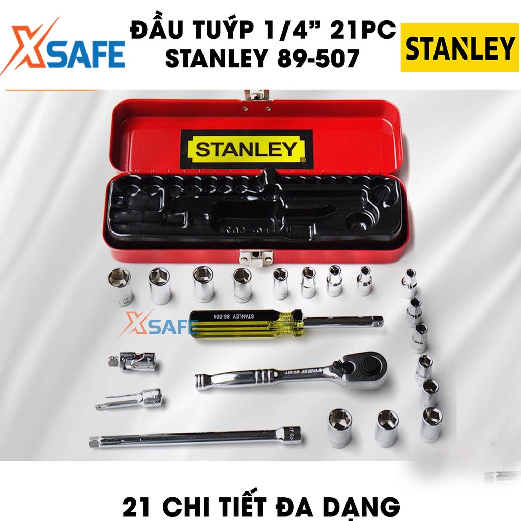 Đầu tuýp 1/4 inch STANLEY 89-507 21 chi tiết, chất liệu thép CR-V cao cấp, cứng cáp, không bị mài mòn, gỉ sét
