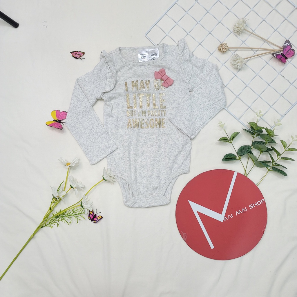 (18-24M chọn màu- gái) Body chip TAY DÀI xuất dư cổ tròn, cổ đáp vai cho bé gái- Bộ liền thân, BODYSUIT cho bé