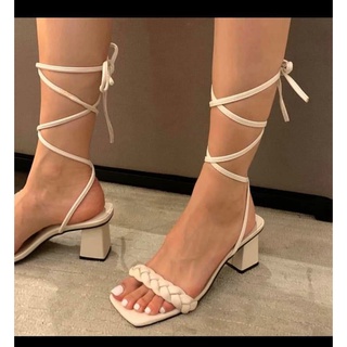 Giày sandal cột dây quai đan gót vuông 6 phân