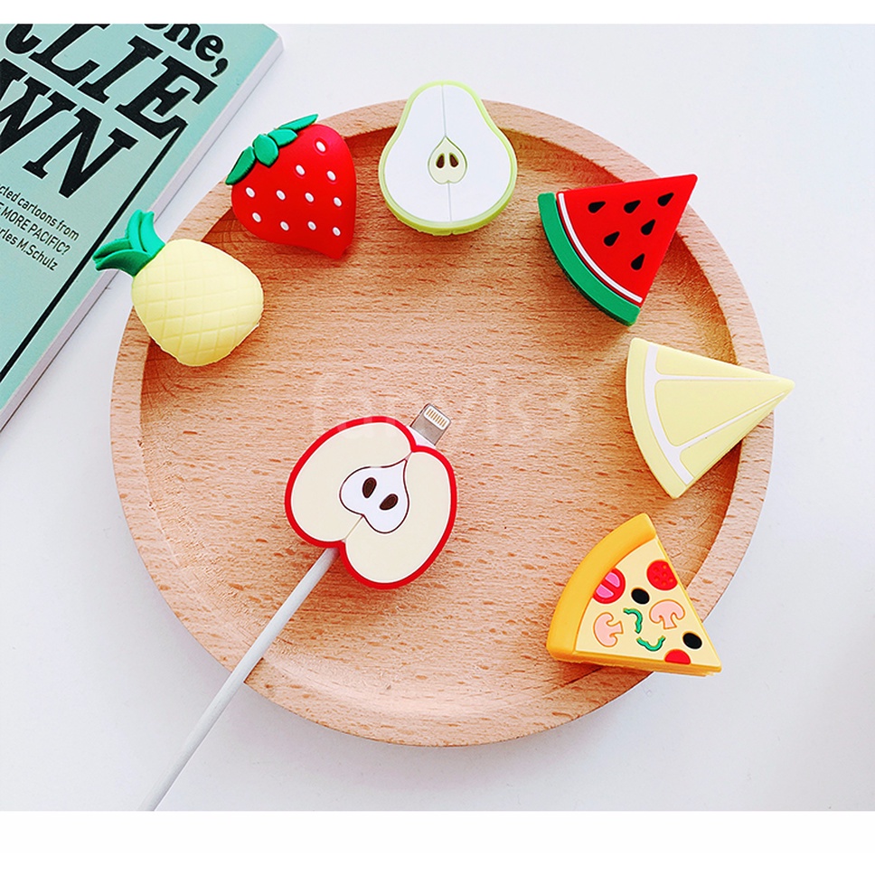 Vỏ bảo vệ cáp sạc USB Iphone Android bằng silicone hình trái cây đáng yêu chống rơi