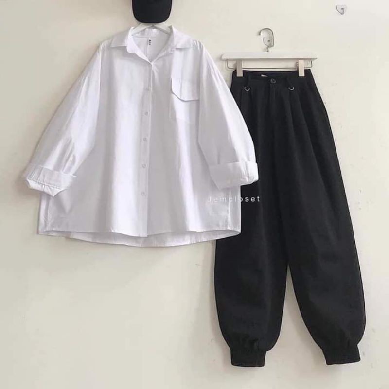 [Rẻ Vô Địch] Áo cotton tay lỡ Unisex mặc đôi ,nhóm , lớp------ ÁO SƠ MI DÀI TAY TÚI NẮP