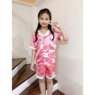 Bộ Ngủ Pijama Cộc Cho Bé Chất Lụa Satin Size 14-45