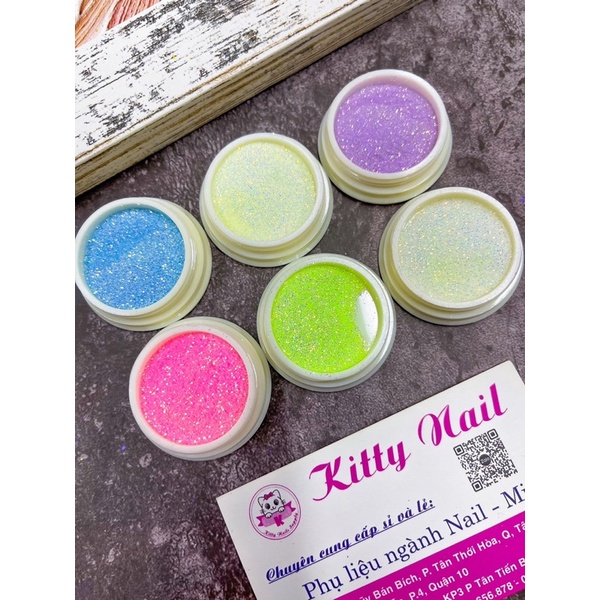 Nhũ kim tuyến nail trang trí móng 6 màu neon, Phụ kiện trang trí móng - Kitty Nails Supply