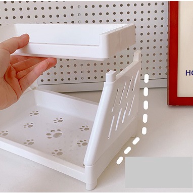 Kệ nhựa mini 2 tầng, kệ để bàn đa năng màu trắng trơn