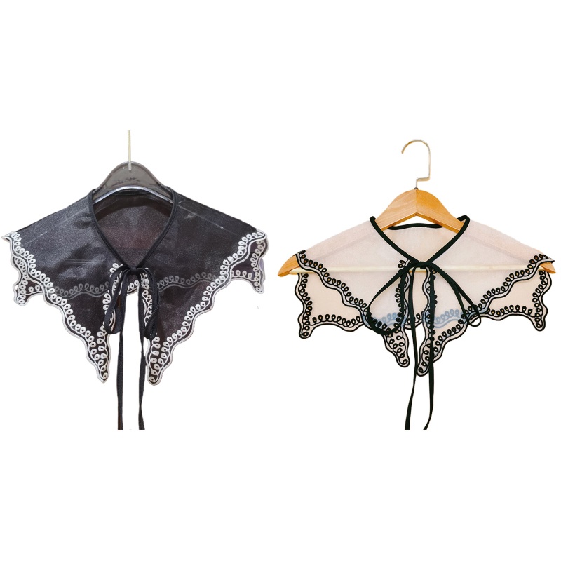 Khăn Choàng Cổ Thủy Thủ Phối Ren Lưới Thêu Họa Tiết Gợn Sóng Có Thể Tháo Rời Cho Nữ