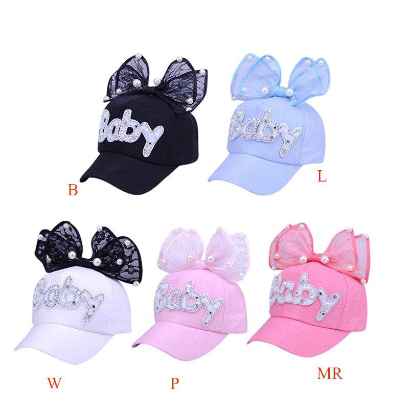 Mũ lưỡi trai in chữ đính nơ dễ thương cho bé gái