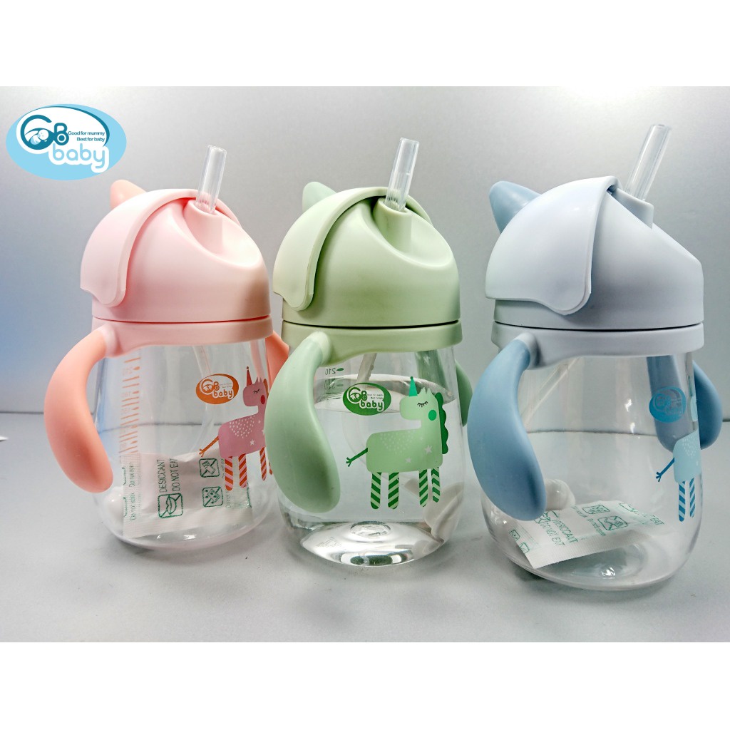 Bình tập uống nước cho bé có ống hút chống sặc Tritan cao cấp GB-Baby 240 ml Gbbaby (hình kì lân)