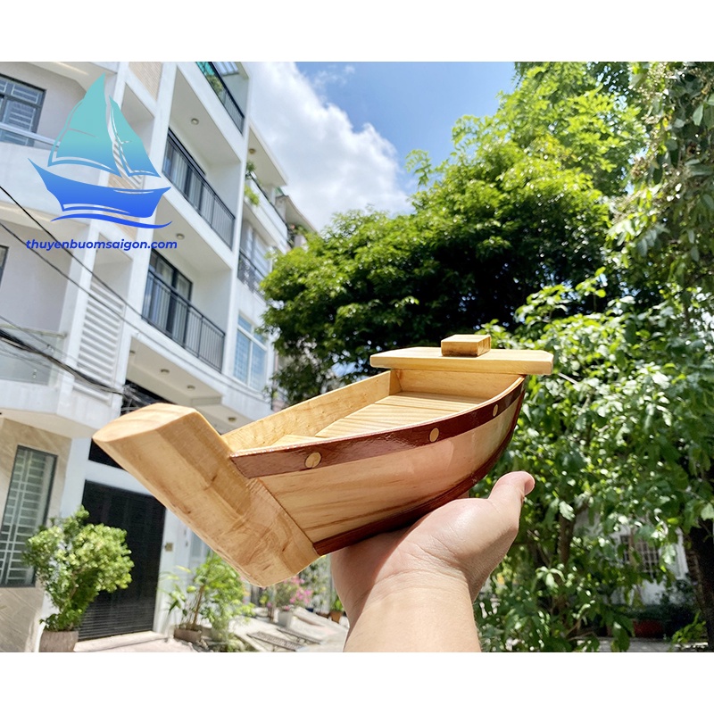 Khay thuyền gỗ đựng sashimi, thuyền gỗ sushi, khay gỗ trang trí đồ lẩu gỗ Thông nhập khẩu