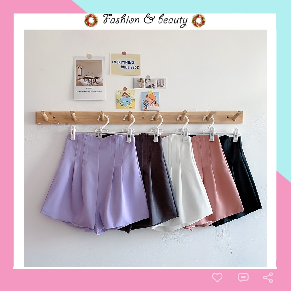 Quần short nữ lưng cao cạp cao DOLOXI xếp ly đẹp vải tuyết mưa Hàn Quốc Q048