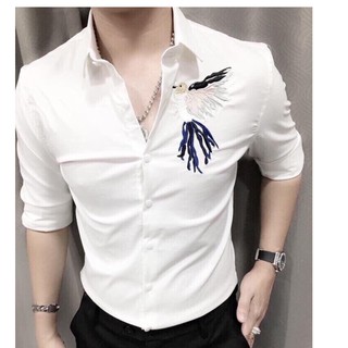 Áo sơ mi nam cổ bẻ màu trắng thêu ms08