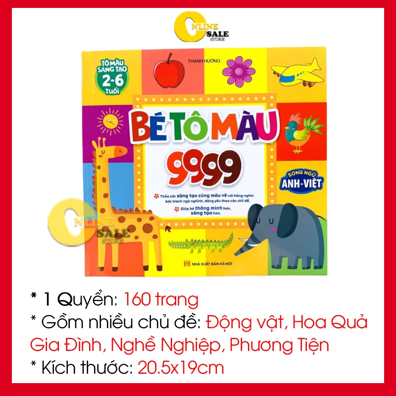 [Mẫu Mới] Tập tô màu cho bé từ 2 3 4 5 6 tuổi 160 trang song ngữ Anh Việt tranh vẽ ngộ nghĩnh nhiều chủ đề