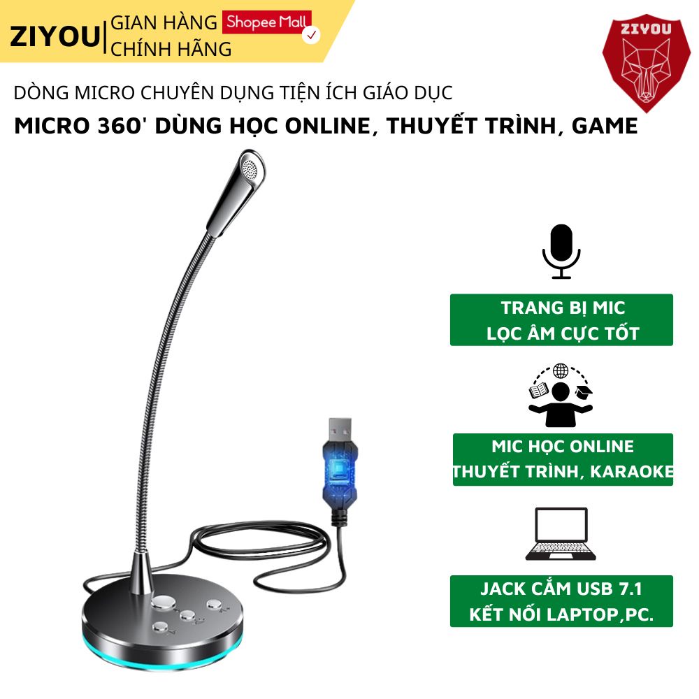 Micro Có Dây Ziyou W33 Mic 360 Độ Học Online, Thuyết Trình, Karaoke, Game Thu Âm Cực Tốt Kết Nối Điện Thoại, Máy Tính