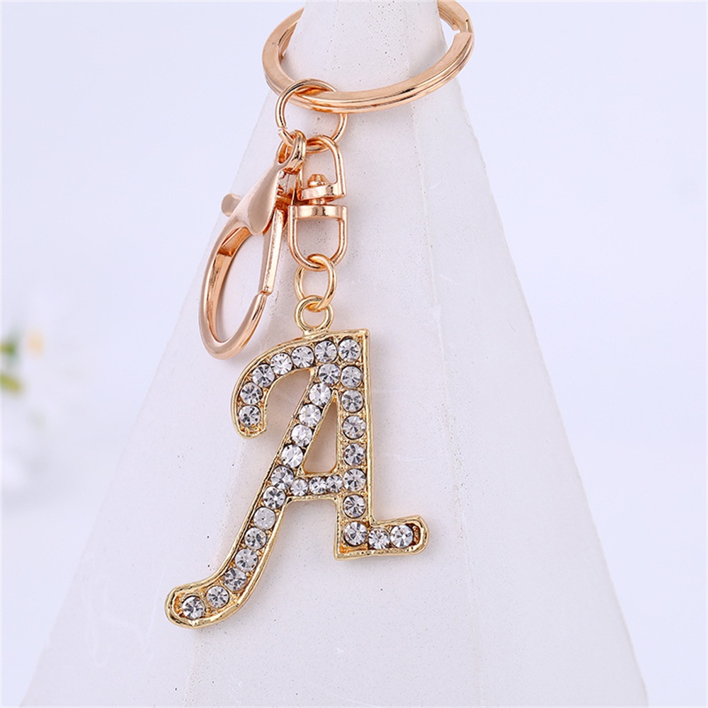 Móc Khóa Mặt Hình Chữ Cái Alphabet Đính Đá Pha Lê Màu Vàng A-Z 26 Kiểu Dáng Sang Trọng