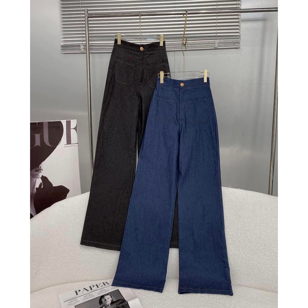 Quần jean suông màu xanh và đen