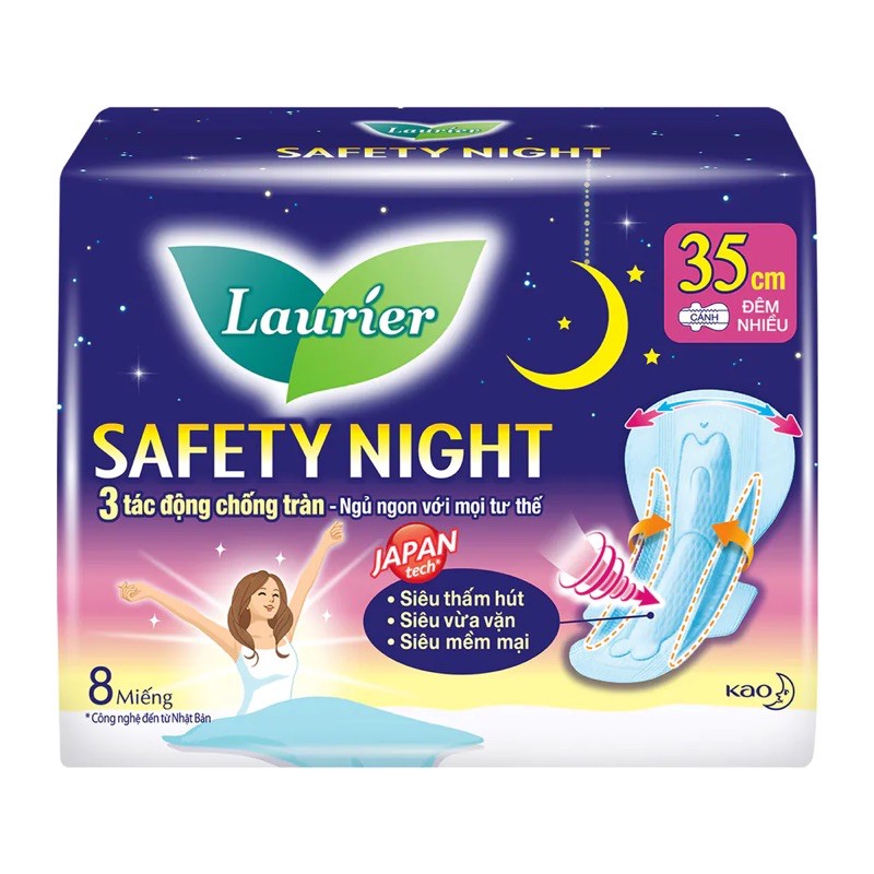 COMBO 3 GÓI BĂNG VỆ SINH BAN ĐÊM LAURIER SAFETY NIGHT 35CM 8 MIẾNG