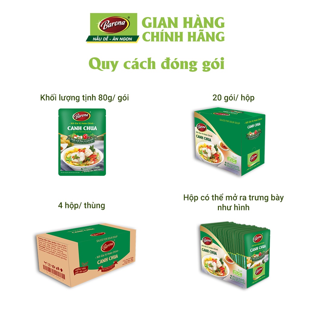 Combo 1 hộp  Gia Vị Canh Chua Barona 80g ướp ngon chuẩn vị không cần nêm nếm