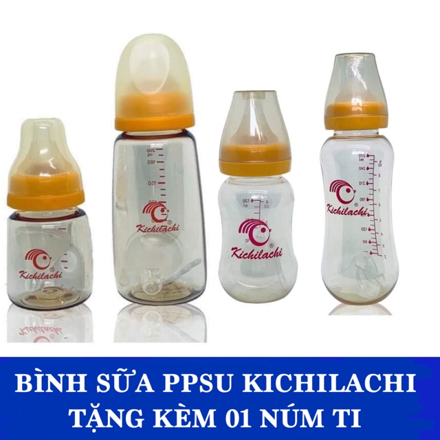 Bình sữa PPSu Kichi cổ hẹp 120ml/ 270ml và cổ rộng 160ml/280ml cho bé