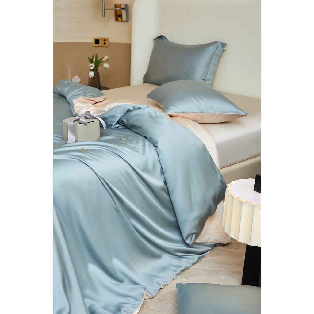 Bộ chăn ga gối lụa trơn 100%Tencel 100s Phối 2 mặt cao cấp, Tone màu mới nhất, siêu mát mịn