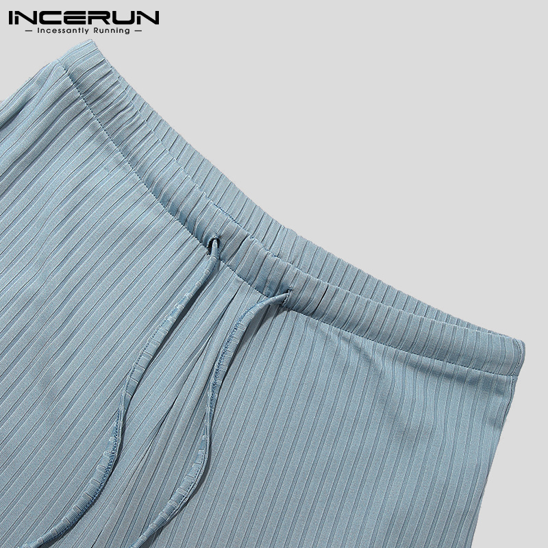 Bộ Quần Short + Áo INCERUN Tay Ngắn Kẻ Sọc Có Dây Rút Thời Trang Mùa Hè Cho Nam