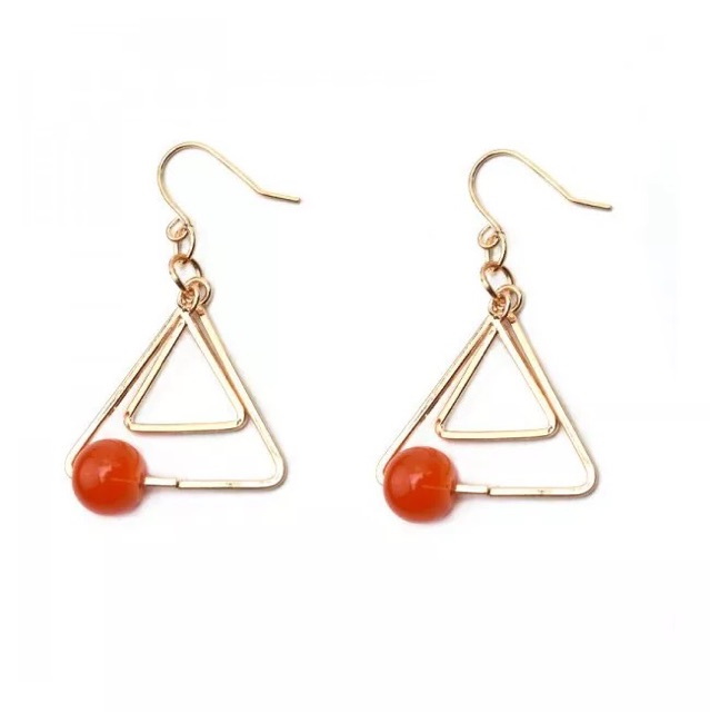 Bông tai cặp tam giác lồng hạt trắng A2137