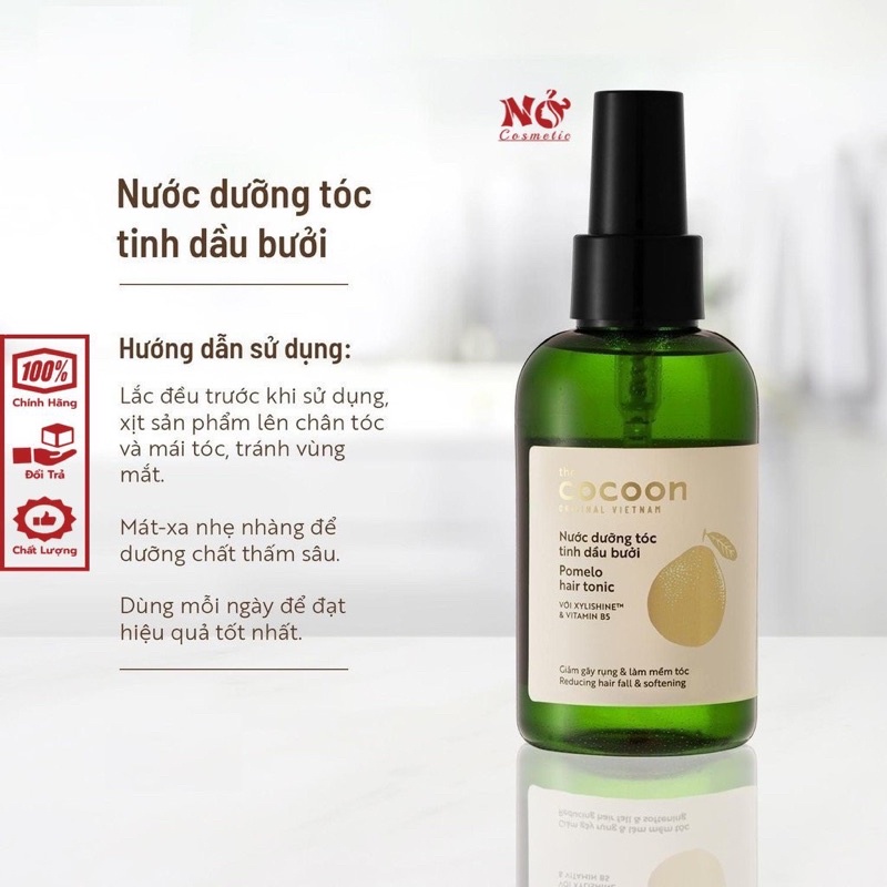 Xịt dưỡng tóc tinh dầu bưởi Cocoon giúp kích mọc tóc con giảm gãy rụng &amp; làm mềm tóc 140ml Nở cosmetic