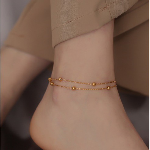 Lắc chân thời trang titan bi dây đôi TT6214