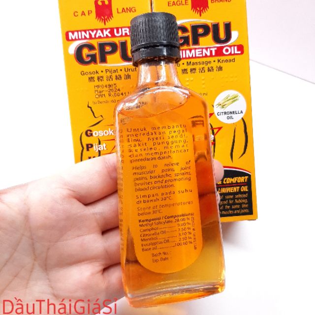 6 chai Dầu gừng xoa bóp GPU Liniment Oil Indonesia 60ml