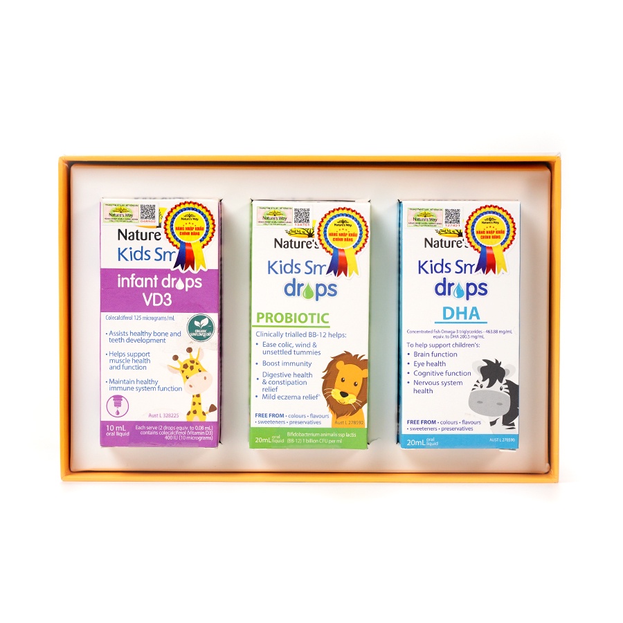 Bộ 3 Kid Smart Cho Bé  Từ 0-24 tháng Nature's Ways (Probiotic - VD3 - DHA) 100% Chính Hãng