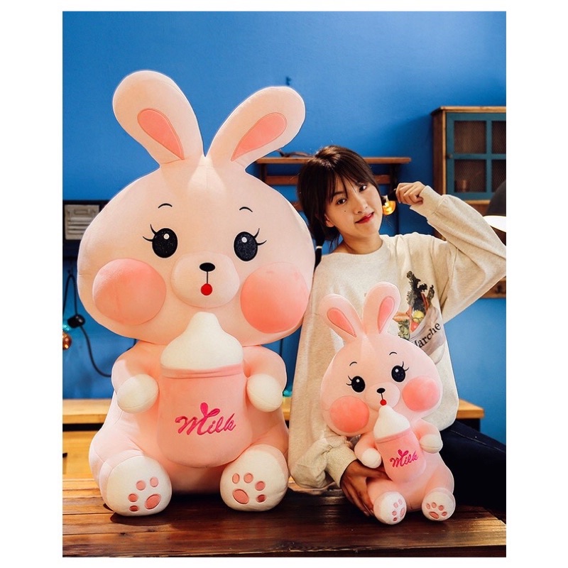 Gấu Bông Thỏ Hồng ôm bình sữa siêu to khổng lồ size 1M,Thỏ Bông Bú Bình Hot Trend siêu cute hàng cao cấp mềm mịn