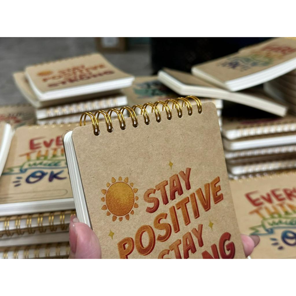 Sổ Tay A6 Mini notebook - Bìa Kraft Vintage 140 Tờ Nội Dung - Lò Xo Vàng