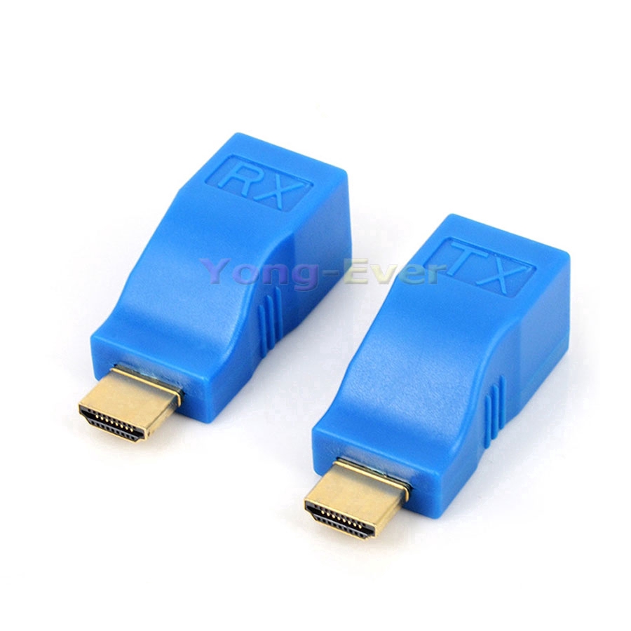 Pair of 30M HDMI Extender to RJ45 Over Cat 5e/6 Network LAN Ethernet Cable Connector TX / RX Transmitter